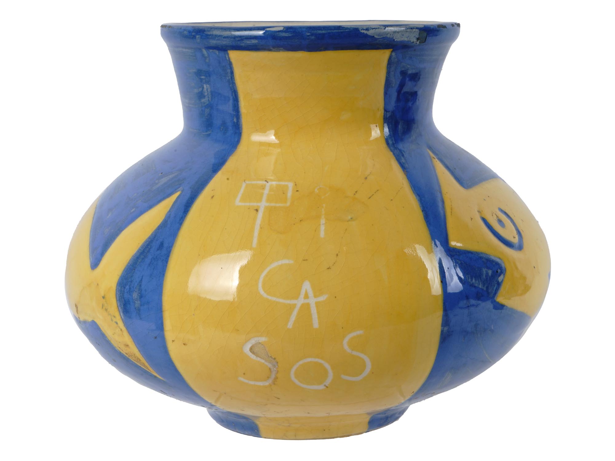 BLUE AND YELLOW GLAZED VASE AFTER PABLO PICASSO PIC-2